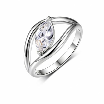 Marquise Moissanite Openwork Bypass 925 Sterling Silver Minimalist Geometric Ring