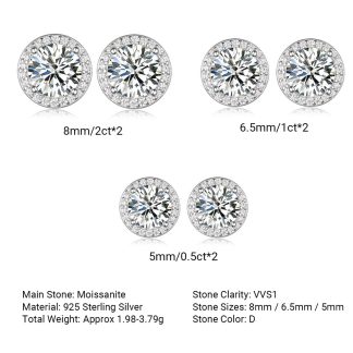 Mossanite Halo 925 Sterling Silver Round Geometric Stud Earrings