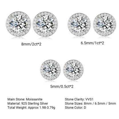 Mossanite Halo 925 Sterling Silver Round Geometric Stud Earrings