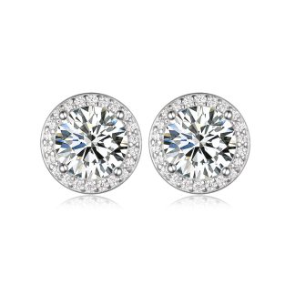 Mossanite Halo 925 Sterling Silver Round Geometric Stud Earrings