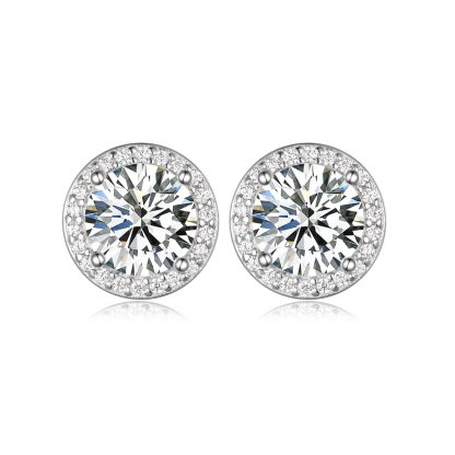 Mossanite Halo 925 Sterling Silver Round Geometric Stud Earrings
