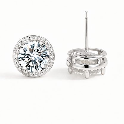 Mossanite Halo 925 Sterling Silver Round Geometric Stud Earrings