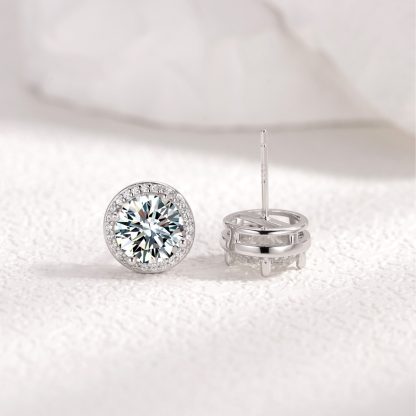 Mossanite Halo 925 Sterling Silver Round Geometric Stud Earrings
