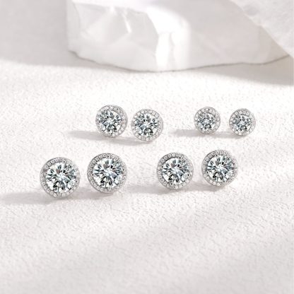 Mossanite Halo 925 Sterling Silver Round Geometric Stud Earrings
