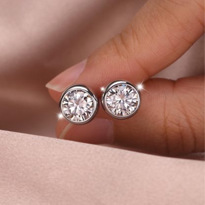 Round Bubble-Cut Moissanite 925 Sterling Silver Stud Earrings