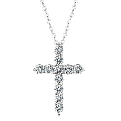 Round Moissanite 925 Sterling Silver Religious Cross Pendant Necklace