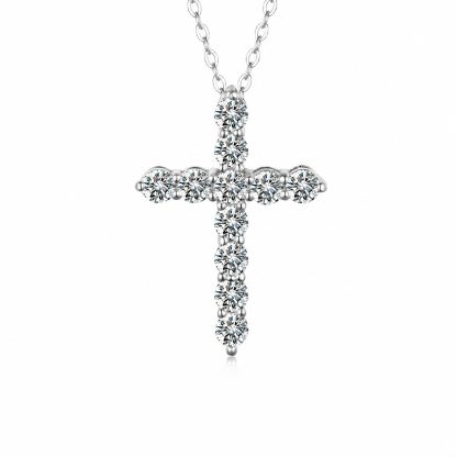 Round Moissanite 925 Sterling Silver Religious Cross Pendant Necklace