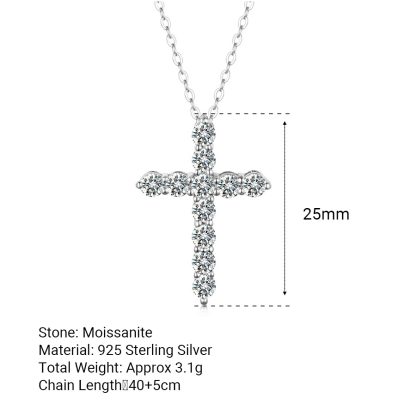 Round Moissanite 925 Sterling Silver Religious Cross Pendant Necklace