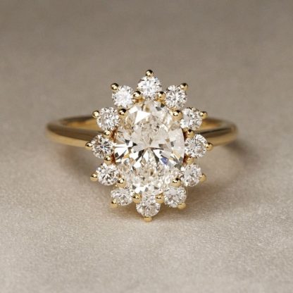Oval Sunflower Halo Moissanite Ring 925 Sterling Silver Ring