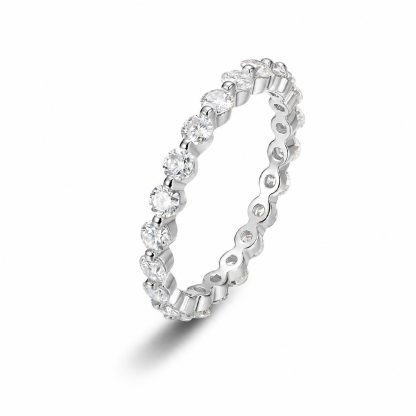 Sparkling Cubic Zirconia 925 Sterling Silver Round Ring