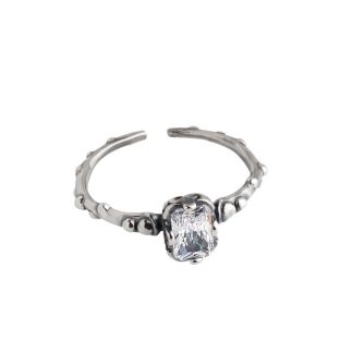 Vintage Skeleton Rectangle CZ 925 Sterling Silver Adjustable Ring