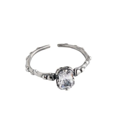 Vintage Skeleton Rectangle CZ 925 Sterling Silver Adjustable Ring