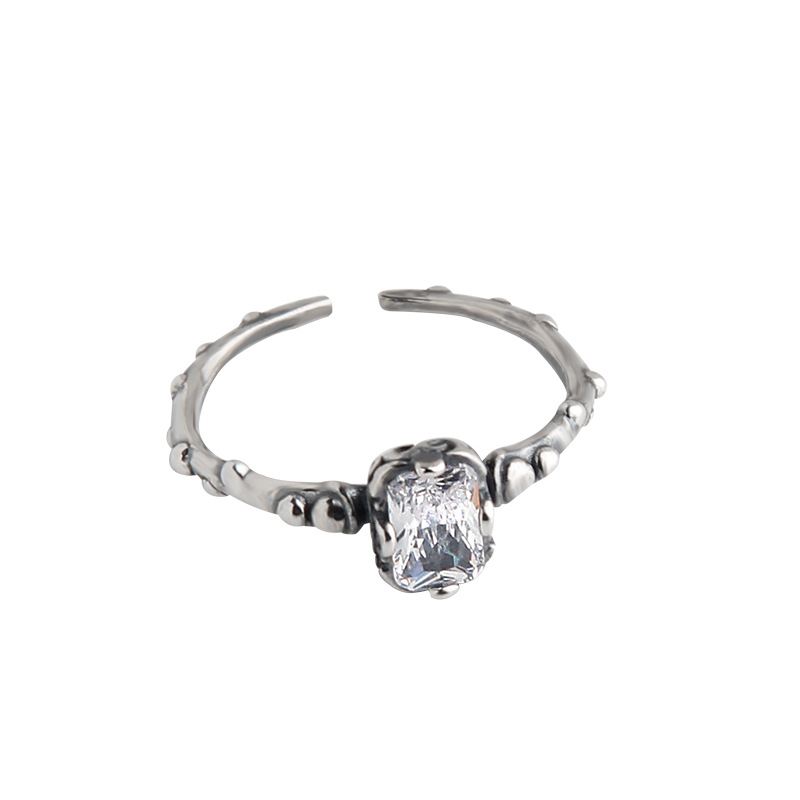 Vintage Skeleton Rectangle CZ 925 Sterling Silver Adjustable Ring