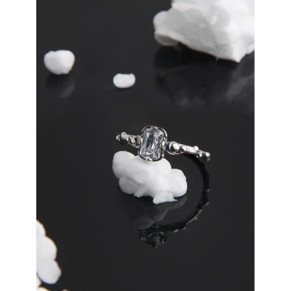 Vintage Skeleton Rectangle CZ 925 Sterling Silver Adjustable Ring