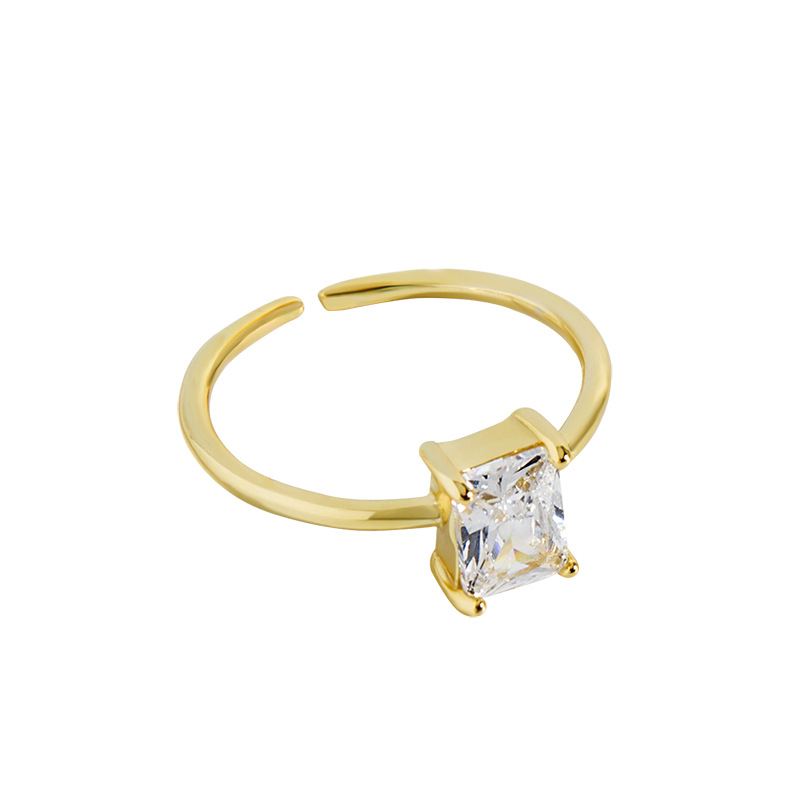 Geometry White CZ Baguette 925 Sterling Silver Adjustable Ring