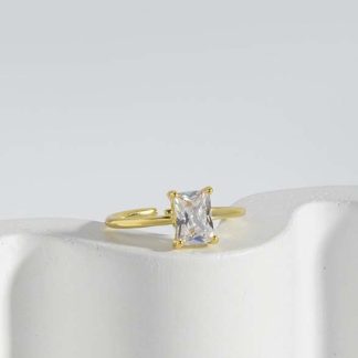 Geometry White CZ Baguette 925 Sterling Silver Adjustable Ring