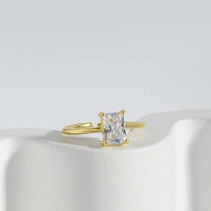 Geometry White CZ Baguette 925 Sterling Silver Adjustable Ring