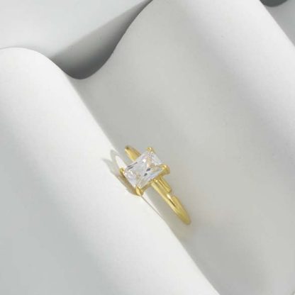Geometry White CZ Baguette 925 Sterling Silver Adjustable Ring