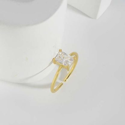 Geometry White CZ Baguette 925 Sterling Silver Adjustable Ring