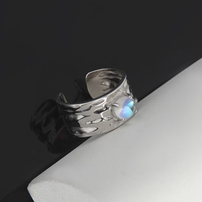 Irregular Natural Moonstone 925 Sterling Silver Adjustable Ring