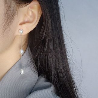 Elegant Irregular Natural Pearl Tassels 925 Sterling Silver Dangling Earrings
