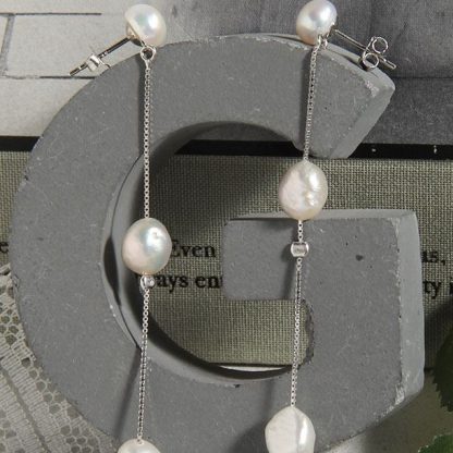 Elegant Irregular Natural Pearl Tassels 925 Sterling Silver Dangling Earrings