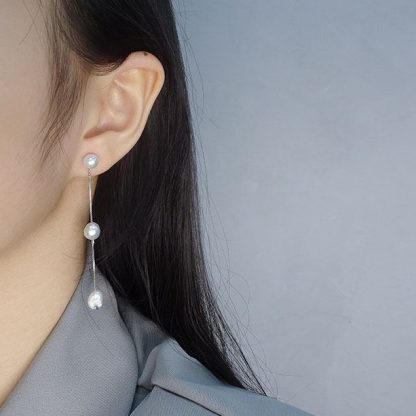 Elegant Irregular Natural Pearl Tassels 925 Sterling Silver Dangling Earrings