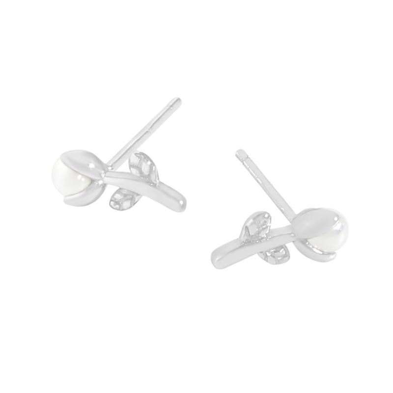 Beautiful Shell Pearl Tulips Flower 925 Sterling Silver Stud Earrings