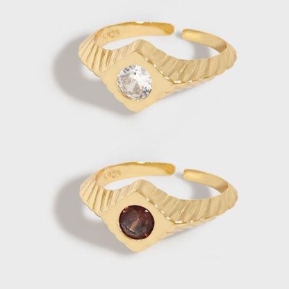 Geometry CZ Rhombus 925 Sterling Silver Adjustable Ring