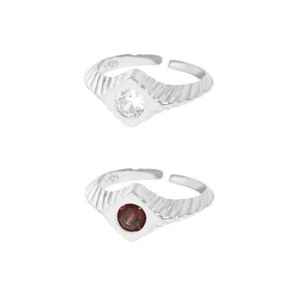 Geometry CZ Rhombus 925 Sterling Silver Adjustable Ring