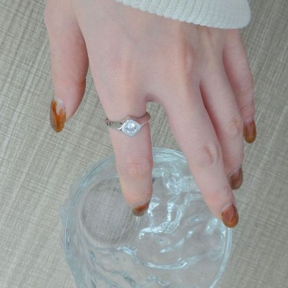 Geometry CZ Rhombus 925 Sterling Silver Adjustable Ring