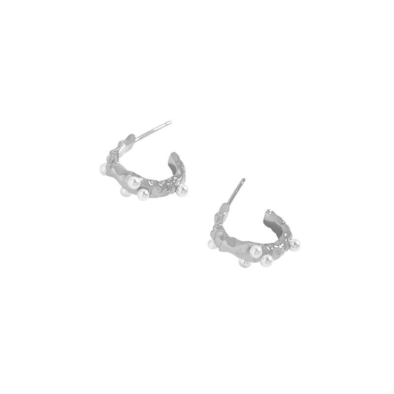 Fashion Irregular Shell Pearl 925 Sterling Silver Hoop Earrings
