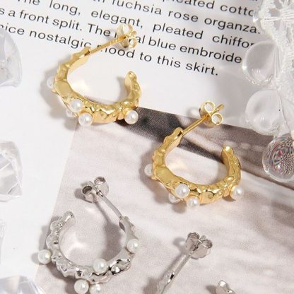 Fashion Irregular Shell Pearl 925 Sterling Silver Hoop Earrings