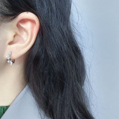 Fashion Irregular Shell Pearl 925 Sterling Silver Hoop Earrings
