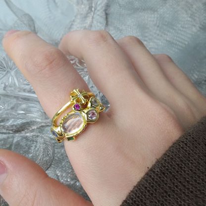 Colorful CZ Created Moonstone Bubbles 925 Sterling Silver Adjustable Ring