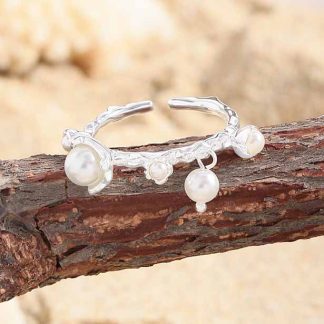 Women Beautiful Shell Pearl Flowers 925 Sterling Silver Adjustable Ring