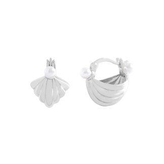 Girl Cute Shell Pearls Conch 925 Sterling Silver Hoop Earrings