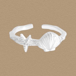 Holiday Sea Star Shell 925 Sterling Silver Adjustable Ring