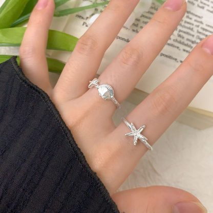 Holiday Sea Star Shell 925 Sterling Silver Adjustable Ring