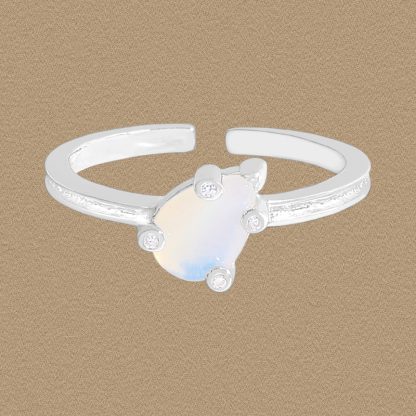 Lady Elegant CZ Claws Waterdrop Natural Opal 925 Sterling Silver Adjustable Ring
