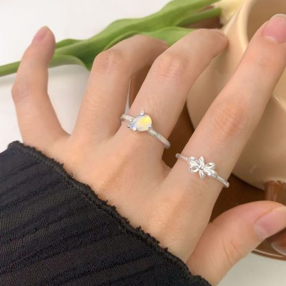 Lady Elegant CZ Claws Waterdrop Natural Opal 925 Sterling Silver Adjustable Ring