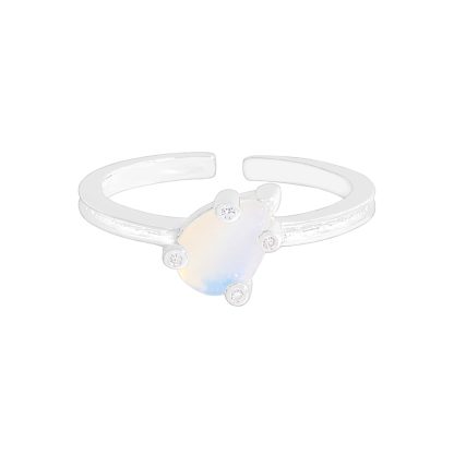 Lady Elegant CZ Claws Waterdrop Natural Opal 925 Sterling Silver Adjustable Ring