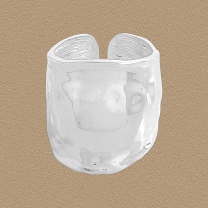 Modern Irregular Wide Tin Foil Pattern 925 Sterling Silver Adjustable Ring
