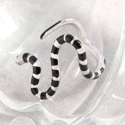 Fashion Black Epoxy Snake Shape 925 Sterling Silver Adjustable Ring