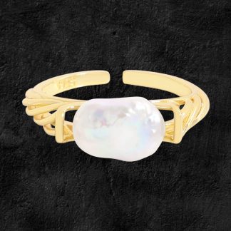 Lady Irregular Natural Baroque Pearl 925 Sterling Silver Hollow Adjustable Ring