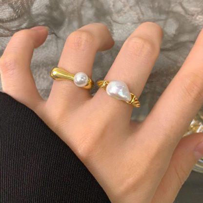 Lady Irregular Natural Baroque Pearl 925 Sterling Silver Hollow Adjustable Ring