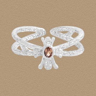 Elegant Double Layers Brown Oval CZ Wand 925 Sterling Silver Adjustable Ring