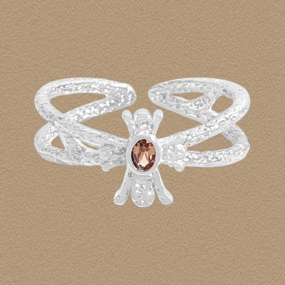 Elegant Double Layers Brown Oval CZ Wand 925 Sterling Silver Adjustable Ring