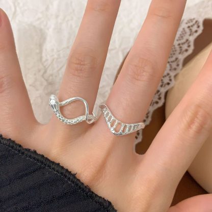 Elegant Irregular Animal Snake 925 Sterling Silver Adjustable Ring