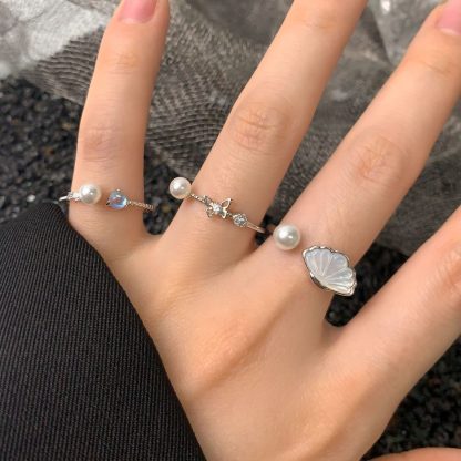Offic Natural Pearl Shell 925 Sterling Silver Adjustable Ring